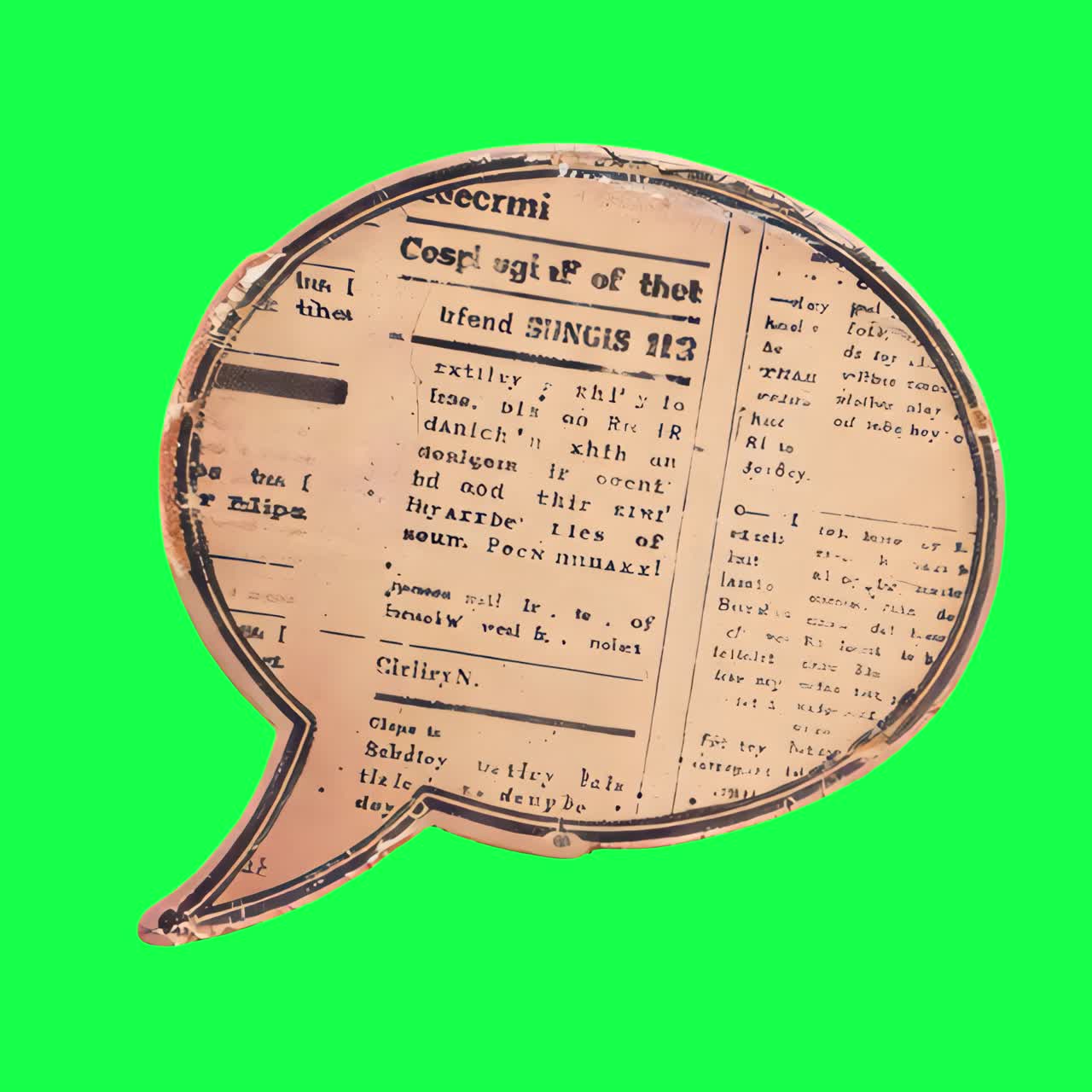 Vintage speech bubble newspaper animation, transparent 4K video, green screen