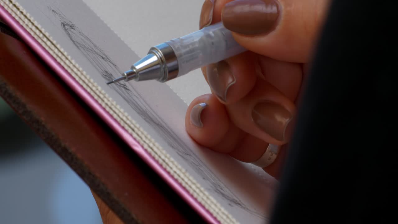 An artist sketching a building out doors closer shot