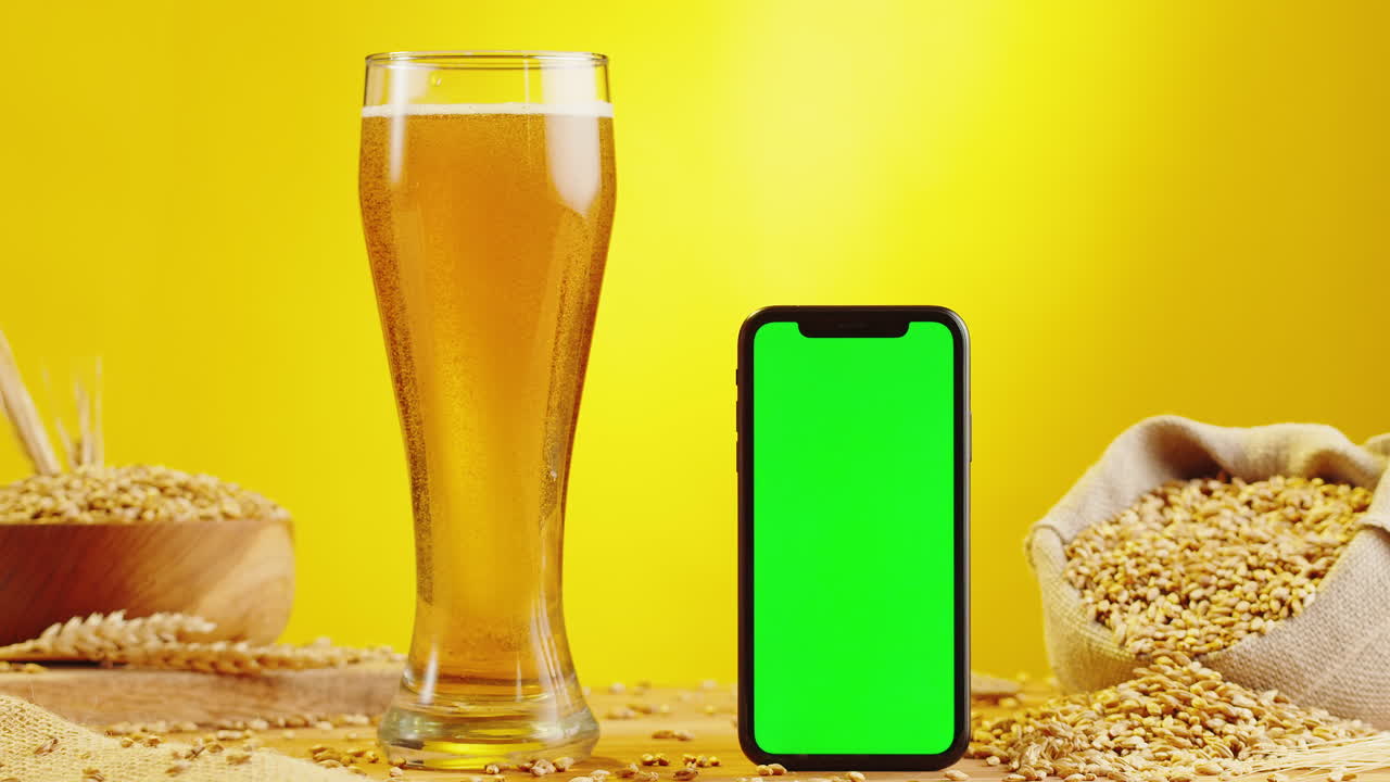 Beer and Mobile Phone Mockup with Green Screen