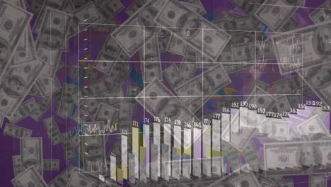 animation of data processing over banknotes