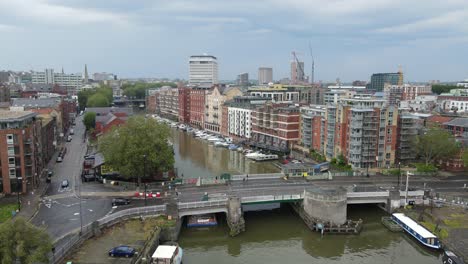 radcliffe bascule bridge bristol city waterfront apartment development uk aerial footage 4k