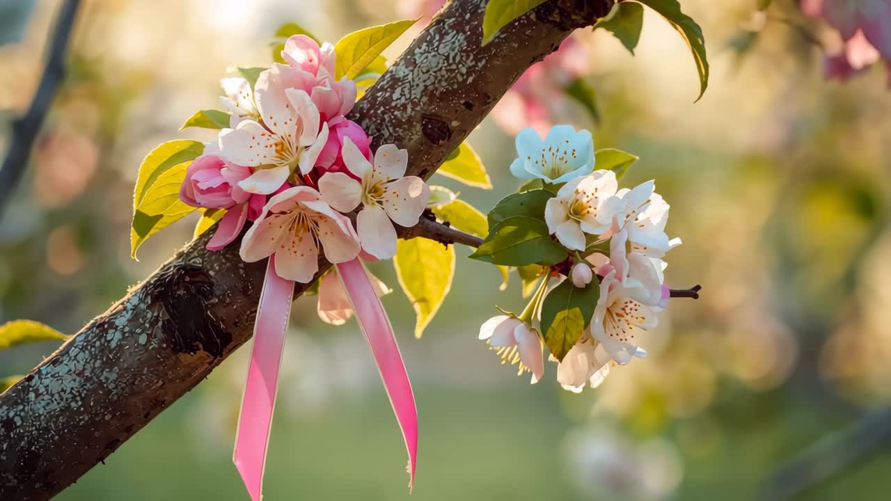 Spring Blossoms with Pink Ribbon
