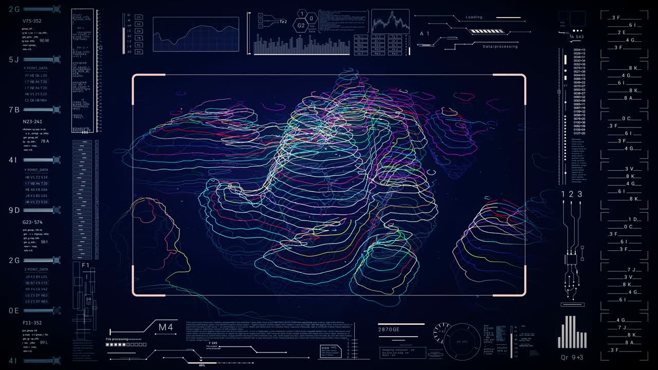 HUD technological background.Futuristic topographic digital HUD.Top mountain level