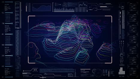 HUD technological background.Futuristic topographic digital HUD.Top mountain level