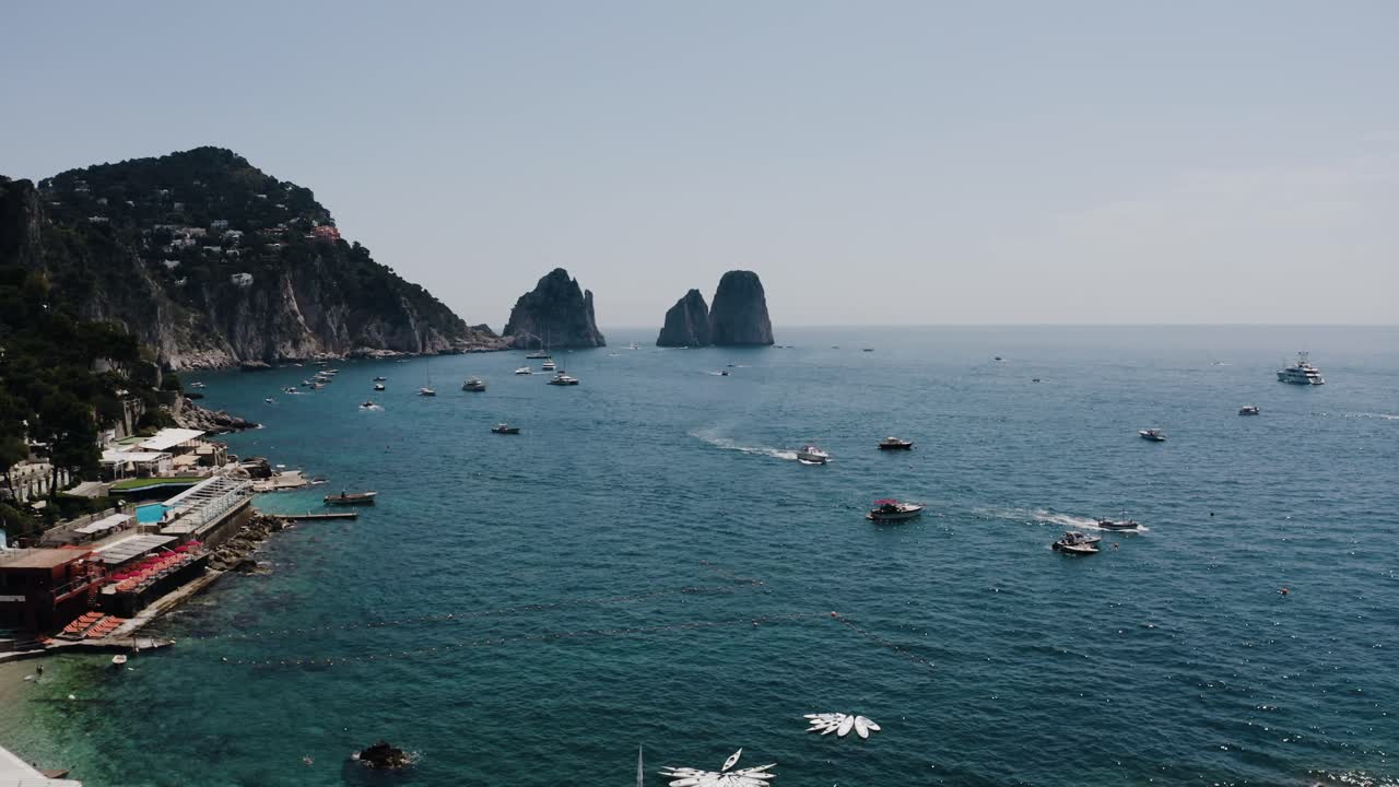 Drone shot of Capri, Italy's Bay of Naples