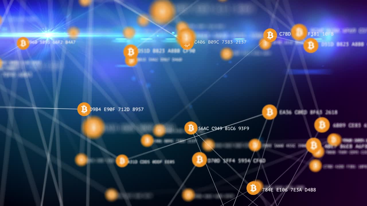 slow moving connected bitcoin symbols with dynamic hashes