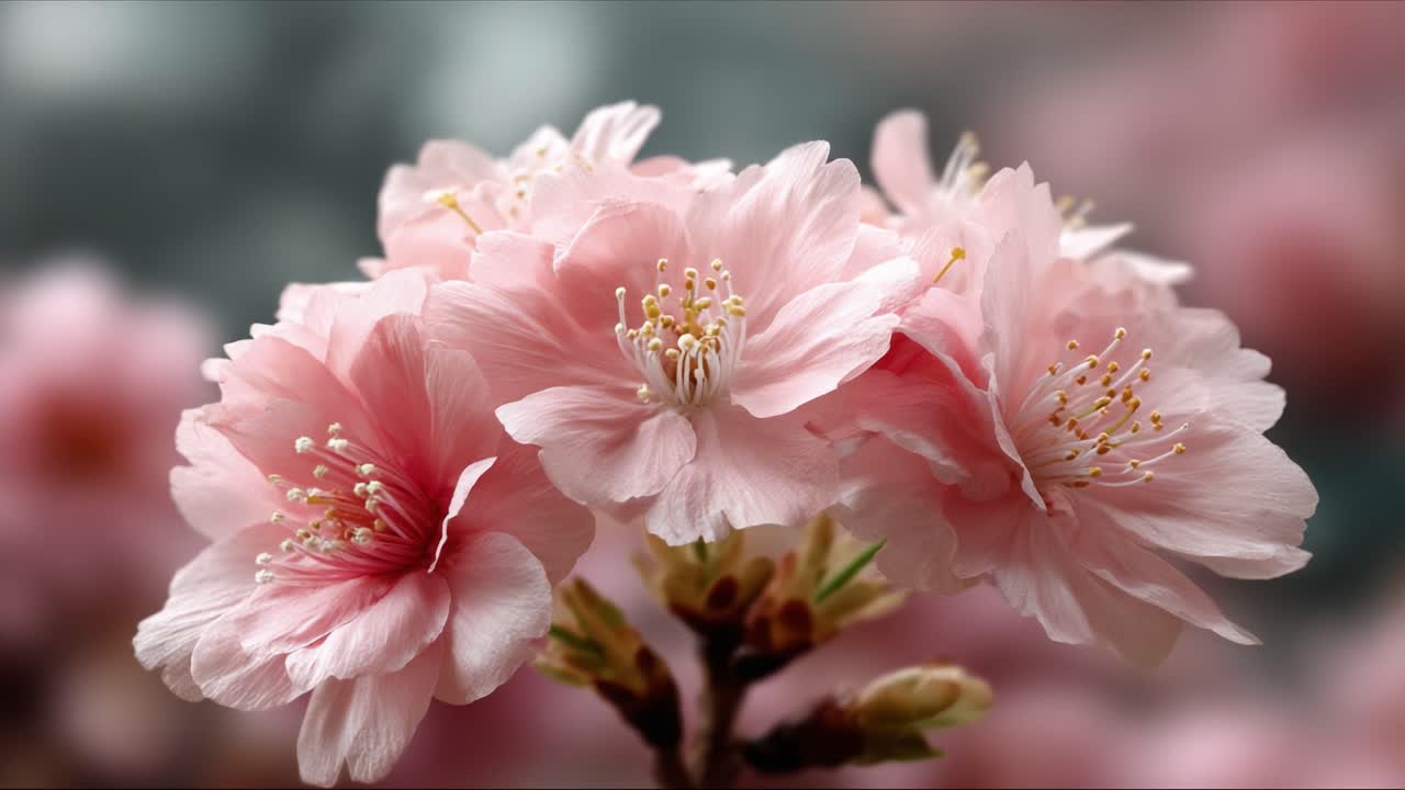 Delicate Pink Cherry Blossom Flowers in Full Bloom Captured in Stunning Detail, Exuding Natural Beauty and Elegance Against a Soft Blurred Background