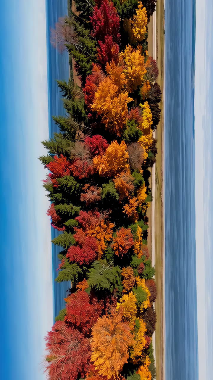 Vibrant Autumn Foliage Bordering Water Bodies from an Aerial View