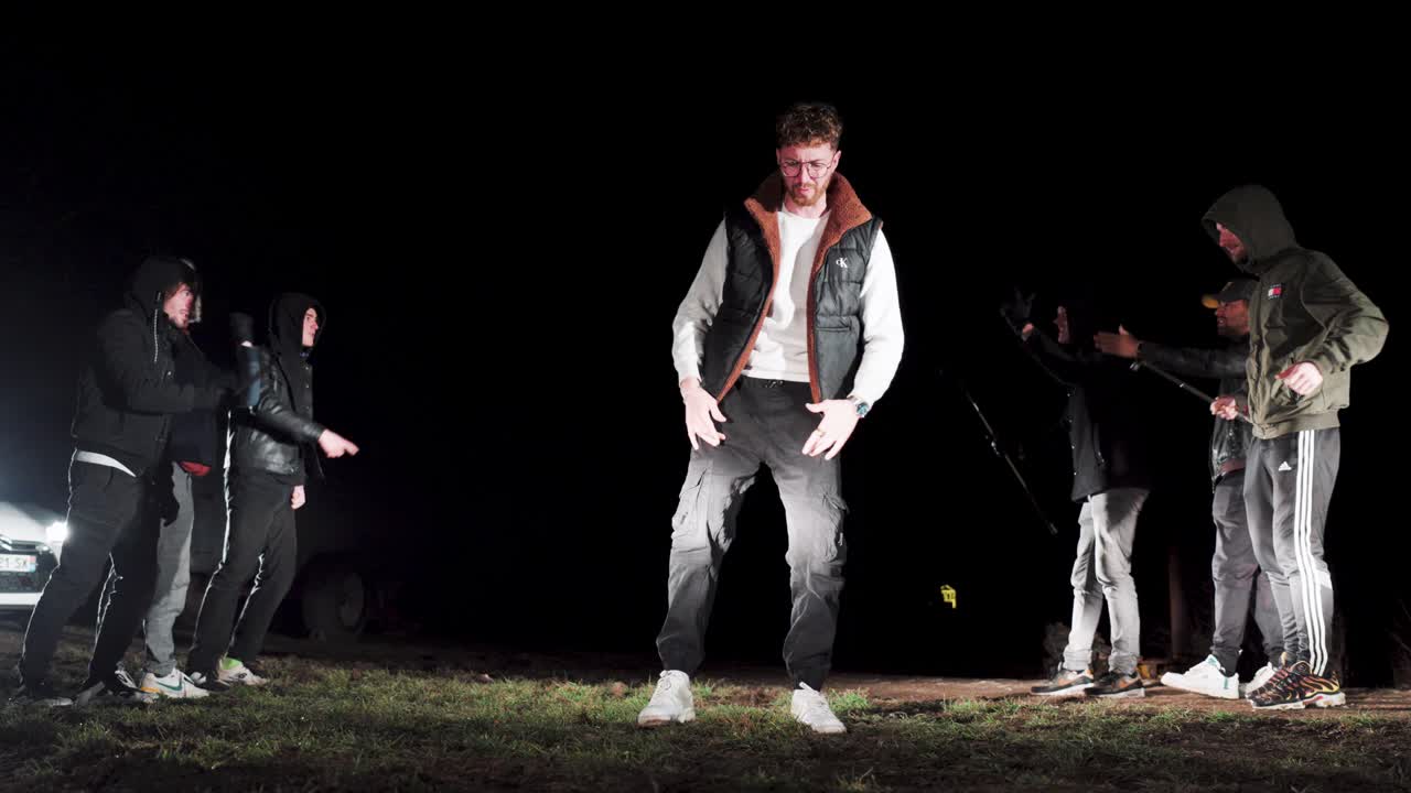 Group of Friends Celebrating at Night