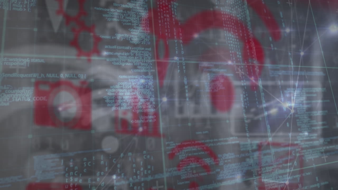 검은색 배경에 미디어 아이콘으로 연결 네트워크의 애니메이션