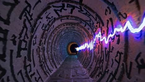 glowing tunnel with graffiti art