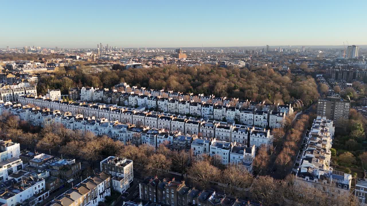 Row of houses Holland Park London UK drone,aerial