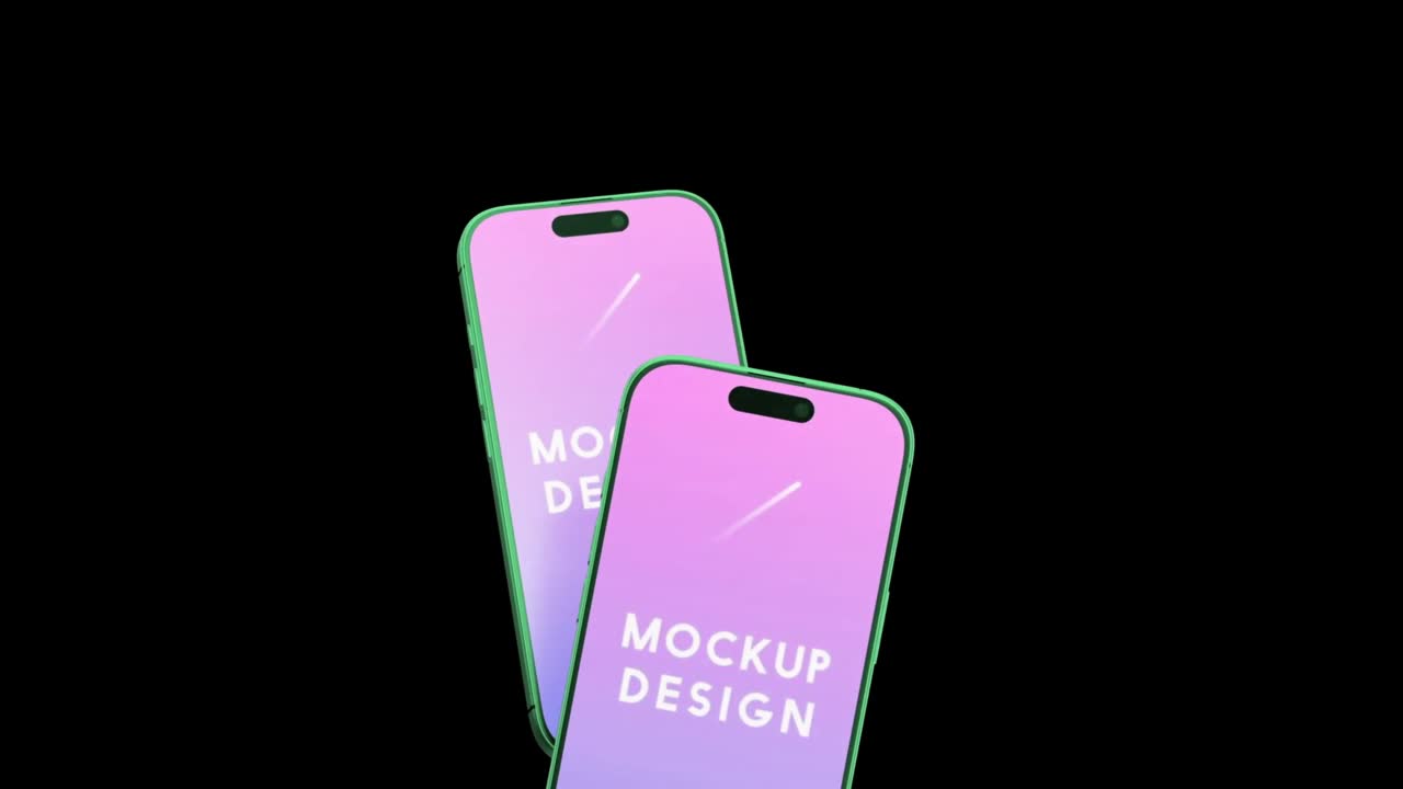 Animerede 3D Smartphone Mockups med skærme, der kan tilpasses
