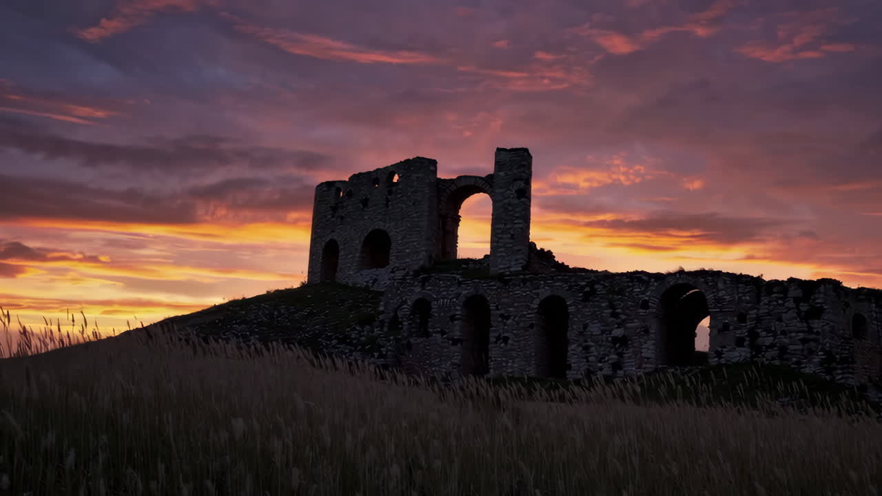 Sunset over Ancient Castle Ruins