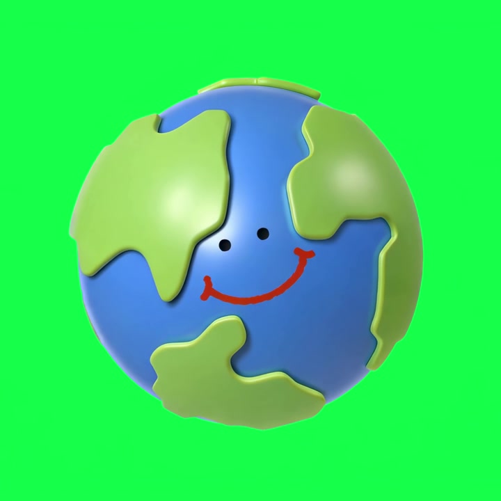 3D Animated Smiling Earth Globe on Green Screen