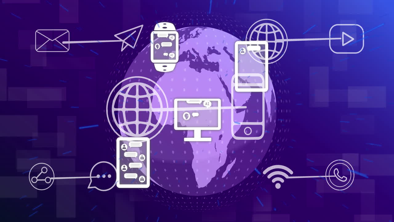 animación de todo el texto, iconos y procesamiento de datos en todo el mundo.