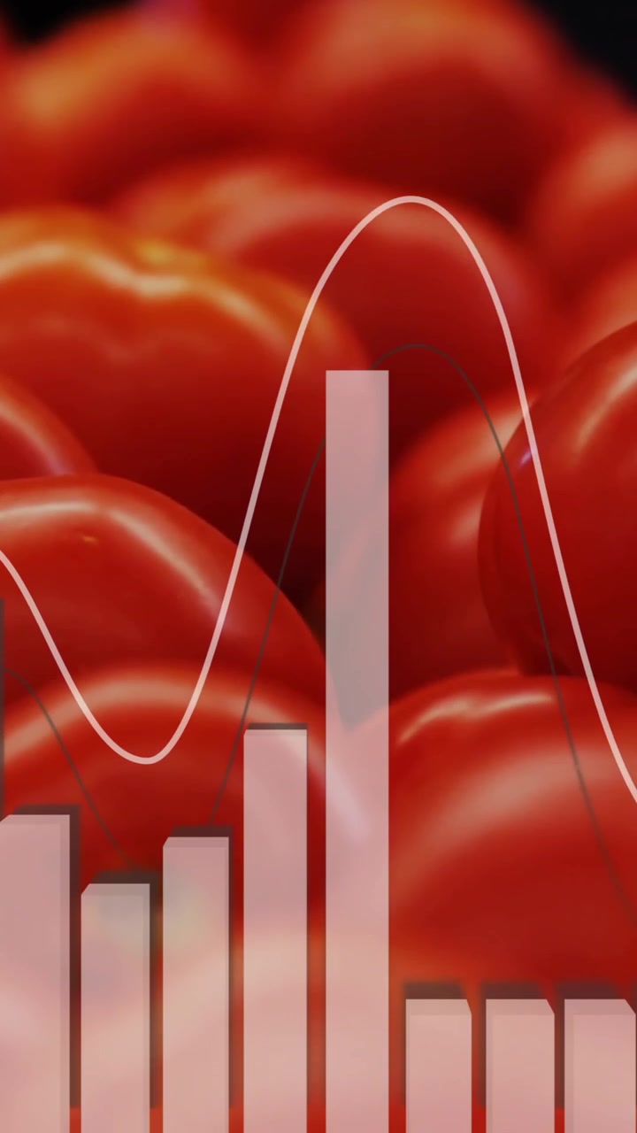 Animazione di elaborazione dati su diagramma su pomodori freschi