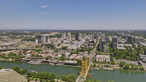 sacramento city california aerial v18 panoramic view fly around on the west side capturing iconic landmark tower bridge and downtown cityscape across the river - shot with mavic 3 cine - june 2022