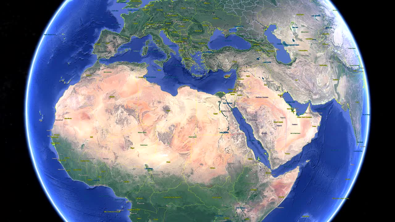 Kuwait with flag. 3d earth in space - zoom in Kuwait outer