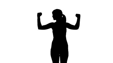 silhouette of woman stretching arms on white background