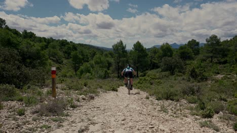 Mujer-Ciclista-De-Montaña-Cuesta-Abajo-Ciclismo-De-Montaña-Pista-Forestal