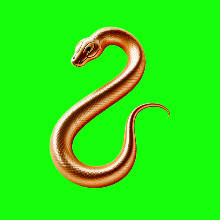 Serpente dorato avvolto su sfondo a schermo verde
