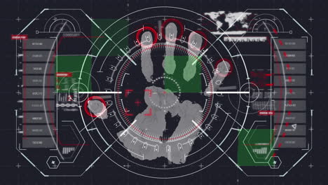 animación del procesamiento de datos sobre la huella de mano biométrica