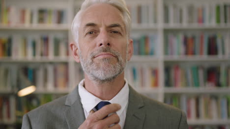 portrait of professional businessman in library adjusting his tie gentleman architect professor lecturer