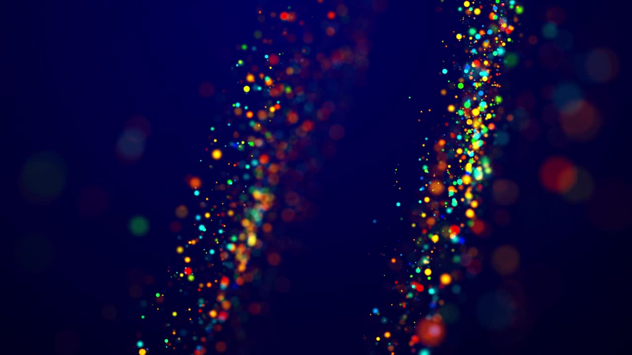 Magical multicolored sparkles of light form abstract simple plane structure. Multi-colored glow particles float in viscous liquid as fantastic 3d background in 4k. Luma matte as alpha channel.