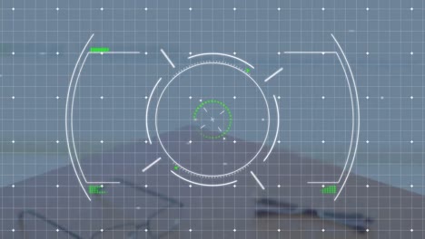 Datenverarbeitung-über-Ein-Grid-Netzwerk-Vor-Dem-Mittelteil-Eines-Geschäftsmannes-Und-Einer-Geschäftsfrau,-Die-Sich-Die-Hände-Schütteln