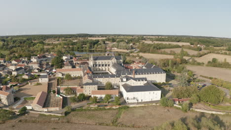 aerial drone point of view of the abbaye de la puye also known as filles de la croix in la puye, france