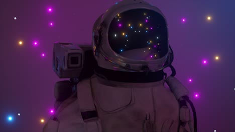 astronauta rodeado de luces de neón intermitentes. concepto de música y club nocturno. animación 3d de un bucle sin costuras