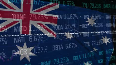 animation of financial data processing over flag of australia
