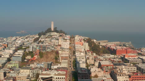 Aerial-shot-towards-Coit-tower-San-Francisco