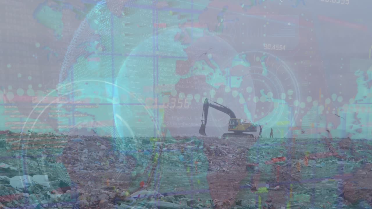 쓰레기 매립장 위의 데이터 처리 애니메이션