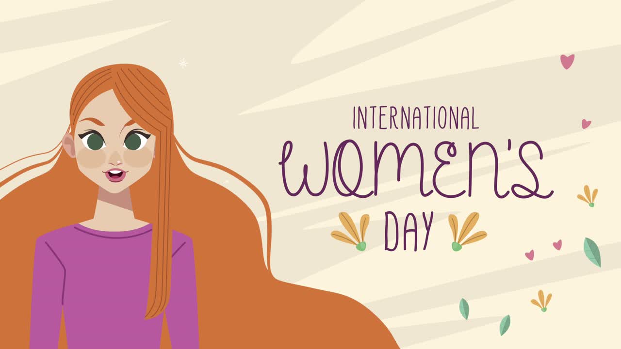 happy womens day lettering with redhead woman