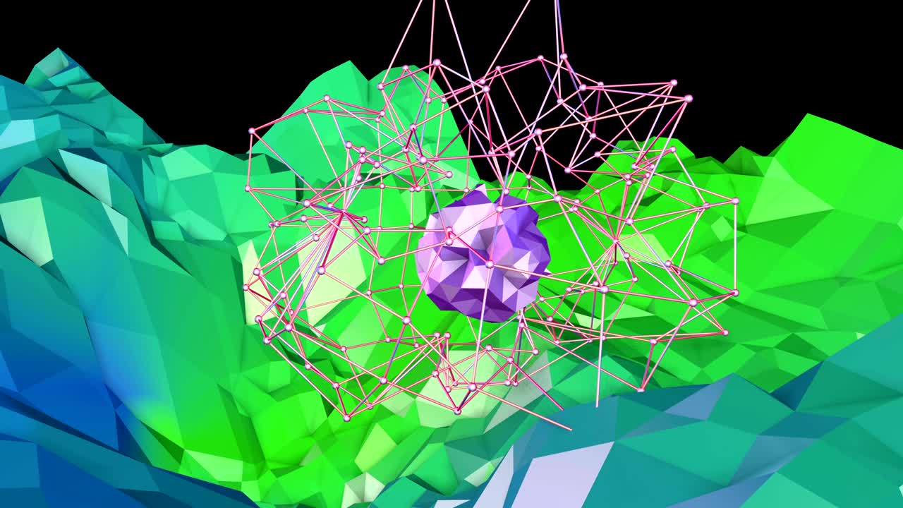 4k 끔한 낮은 폴리 애니메이션 배경, 루프, 현대 기하학적 스타일의 완벽한 3d 애니메이션, 현대적인 그라디언트 색상, 창의적인 간단한 배경, 파란색, 녹색 그라디엔트 색, 지형 11