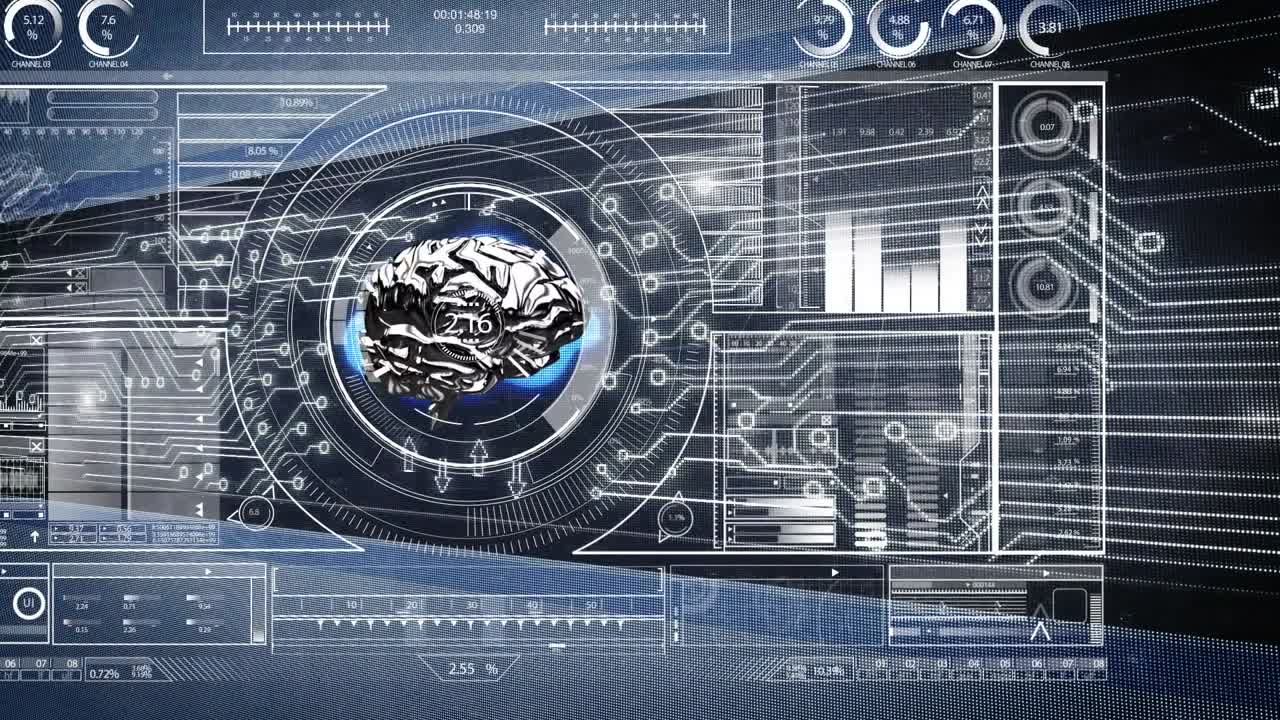 금속 뇌와 컴퓨터 회로판