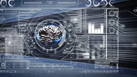 cerebro metálico y placa de circuitos de computadora