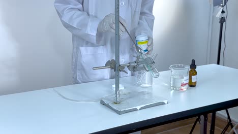 chemical reaction demonstration in a laboratory setting