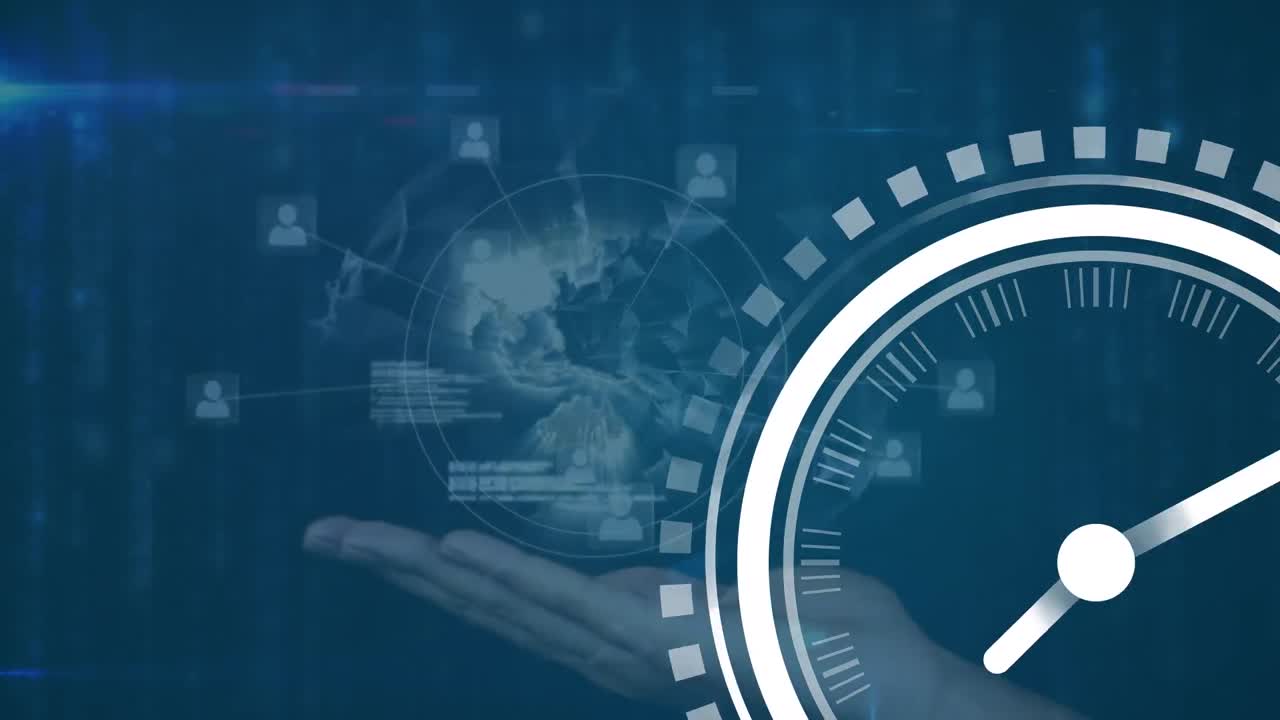 Animation of clock and globe over blue background