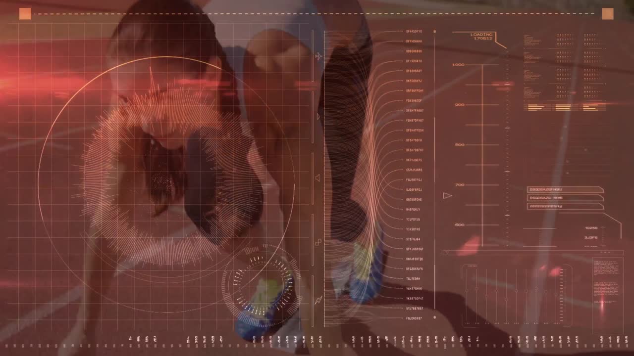 카우카스 여성 달리기 선수에 대한 통계 및 데이터 처리 애니메이션