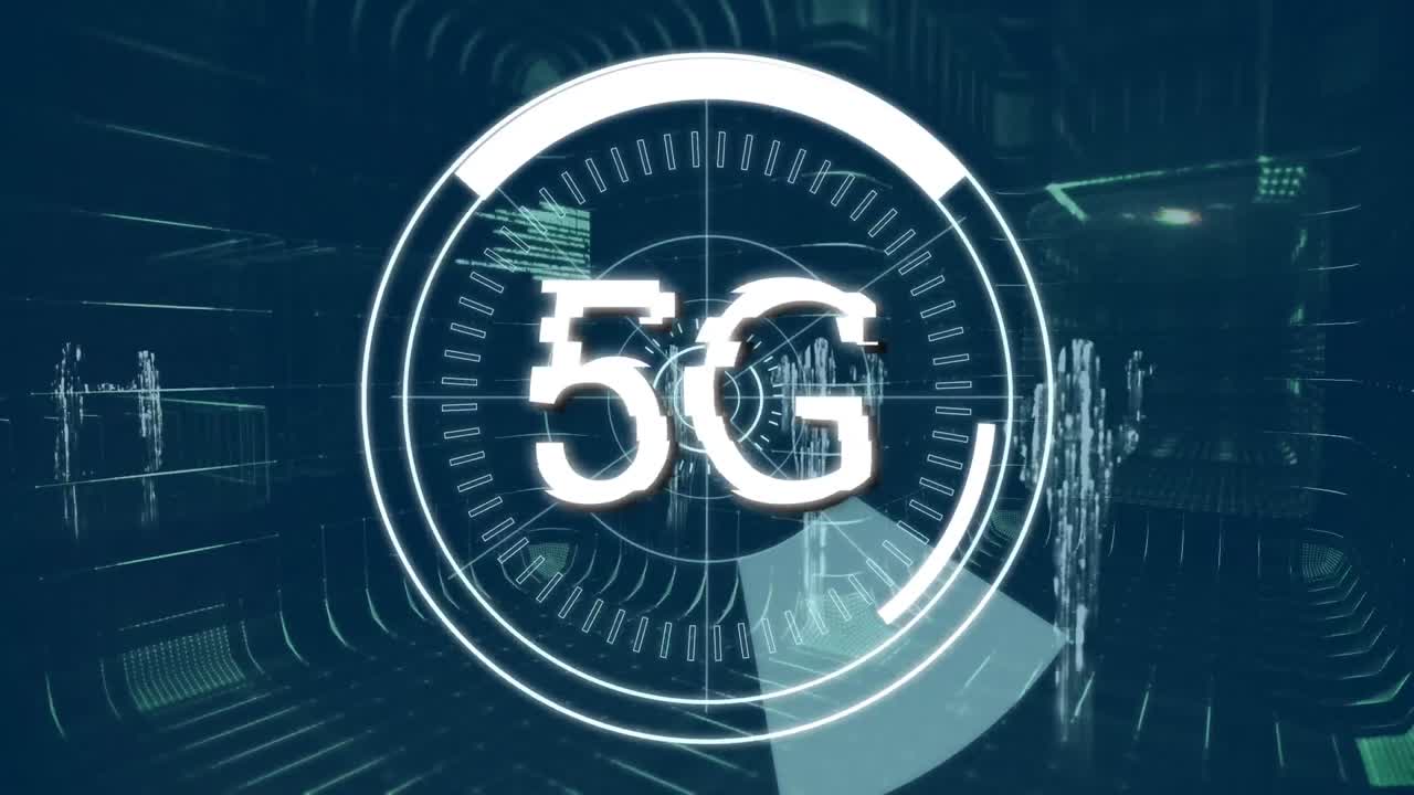 cerchi futuristici con 5g e struttura di telaio digitale con silhouette