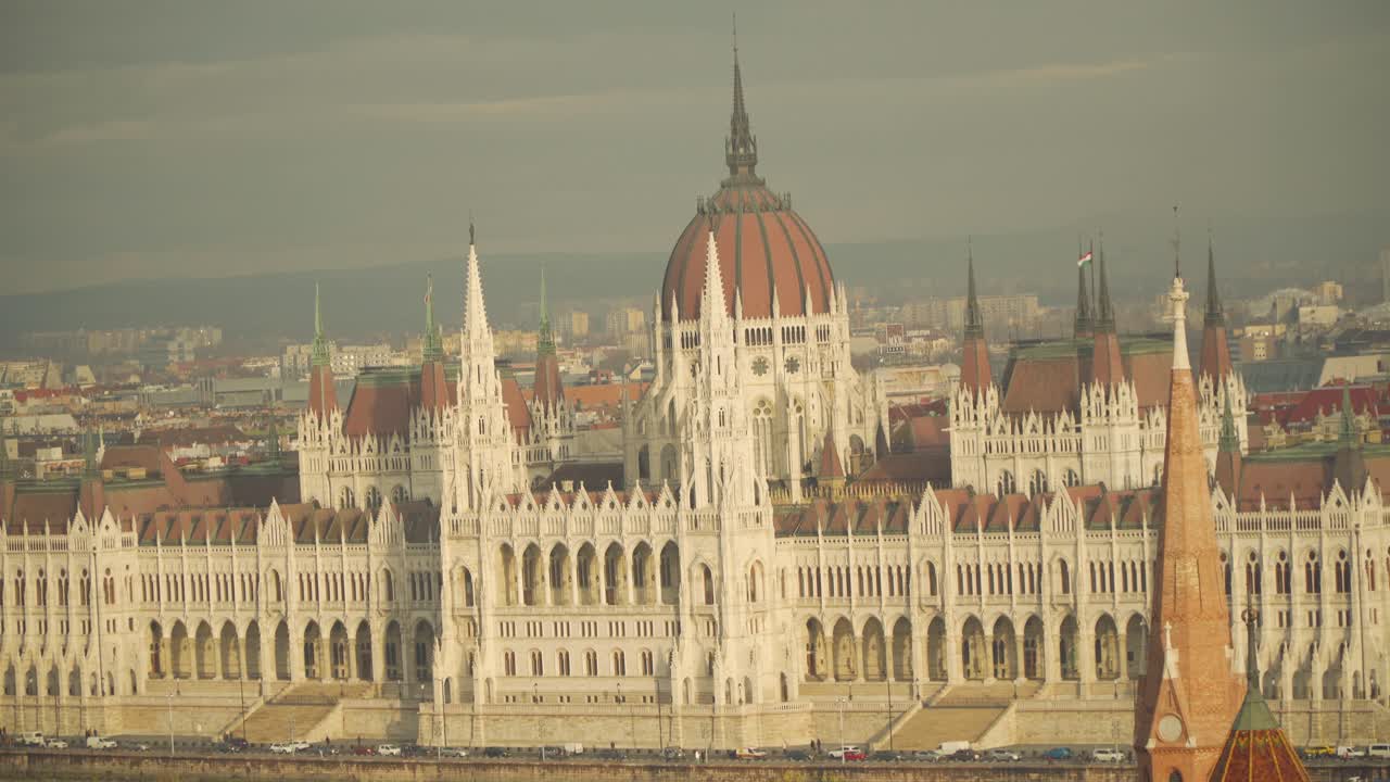 Magnificent Architecture Of The Budapest Parliament Building In Hungary - aerial view