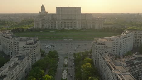 aerial view of palace of parliament and constitution square in bucharest, romania.