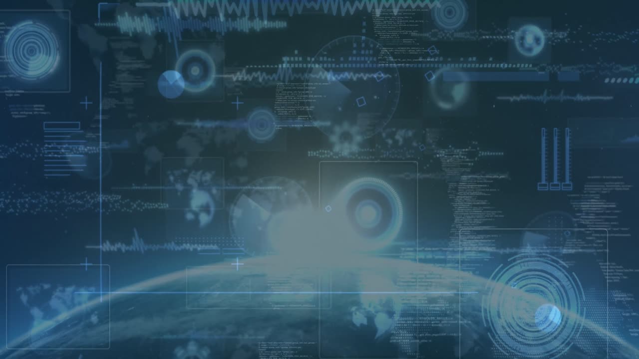 animación de luz brillante en el globo con hud, procesamiento de datos infográficos en interfaz digital