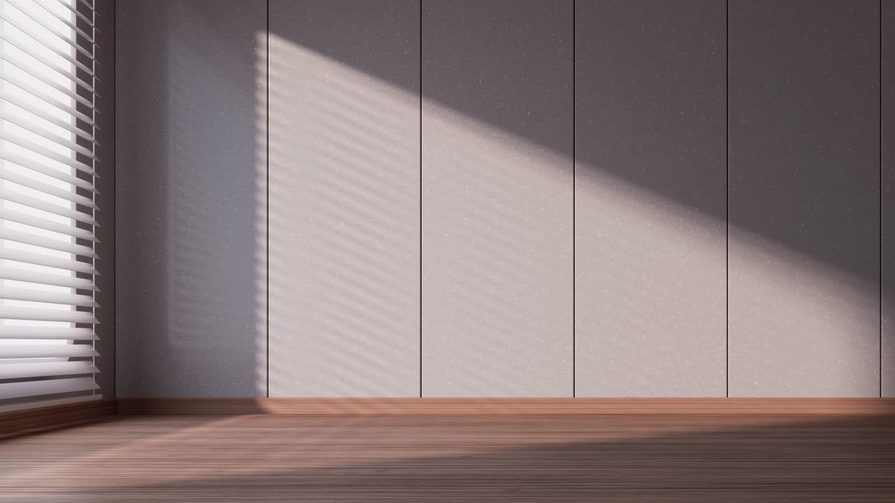 나무 바닥으로 된 빈 방, 3d 렌더링