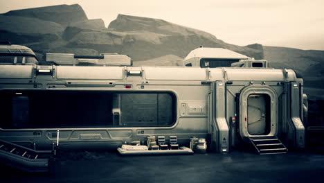 base lunar futurista en un paisaje rocoso y desolado