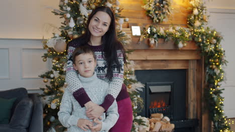 mother and son christmas portrait