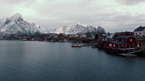 aerial view of lofoten islands beautiful landscape during winter